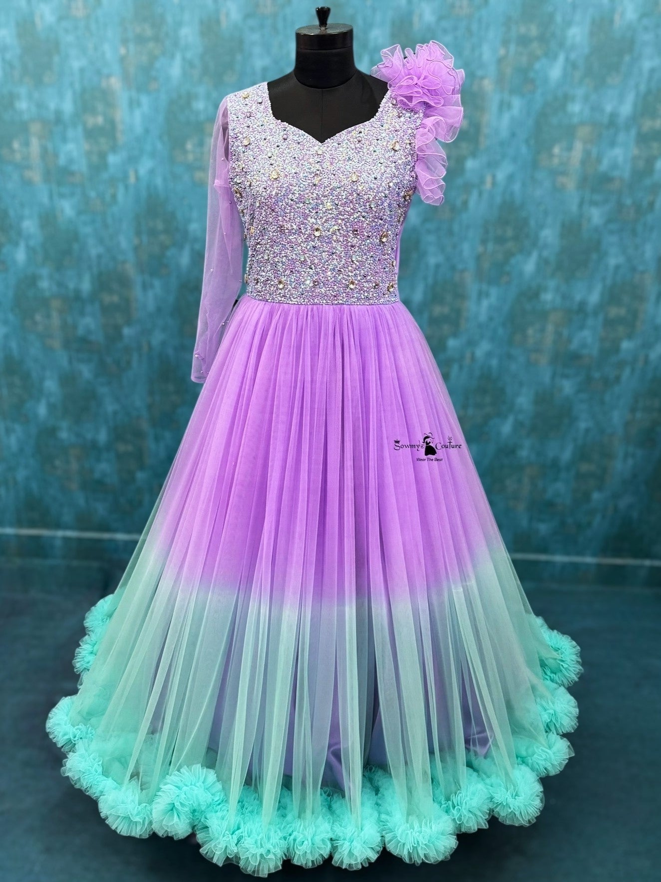 Lilac Moonbeam Mint Cloud Crystal Bodice Princess Gown