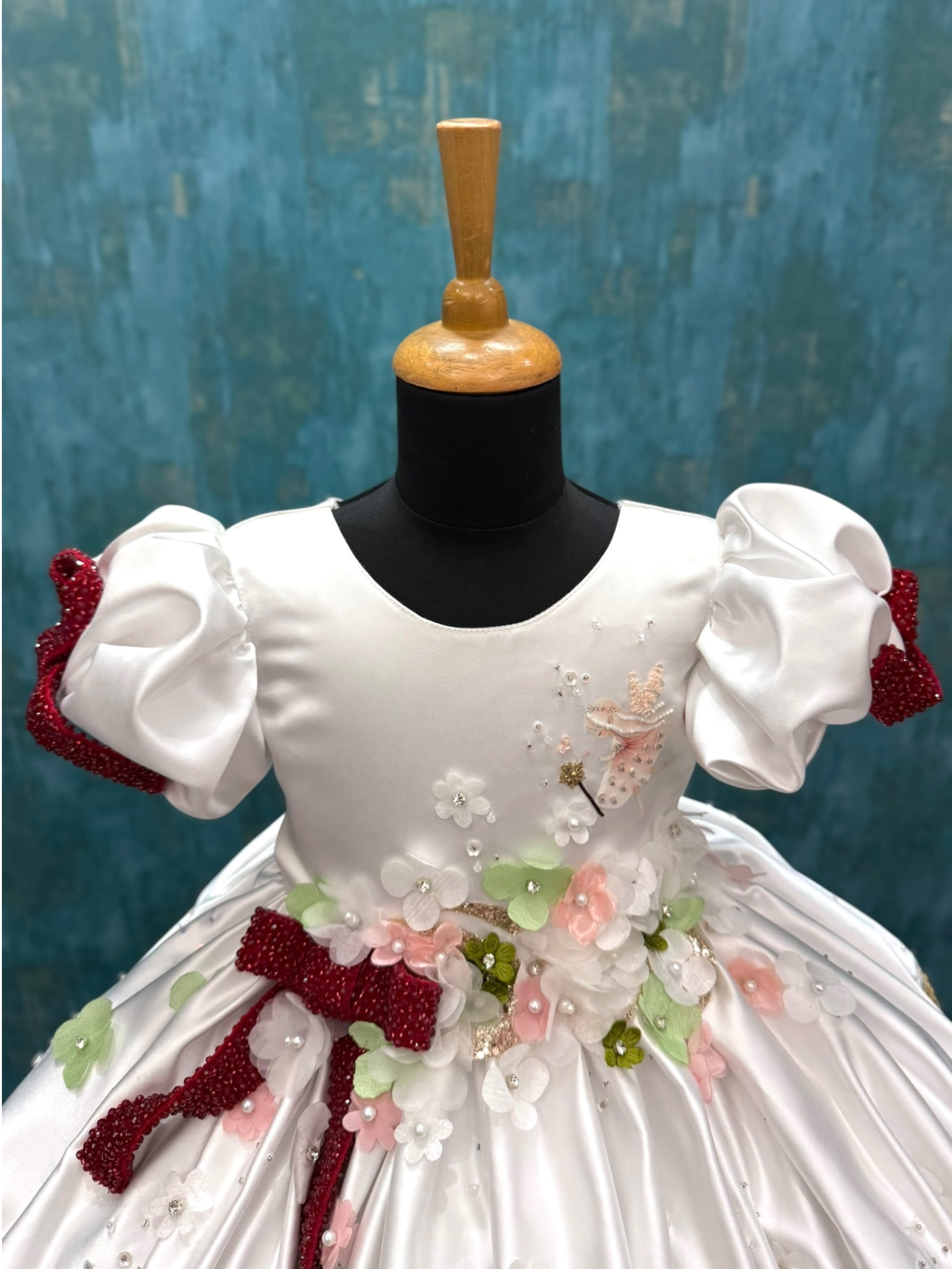 Ball gown for girls Online, White Satin Gown for Girls