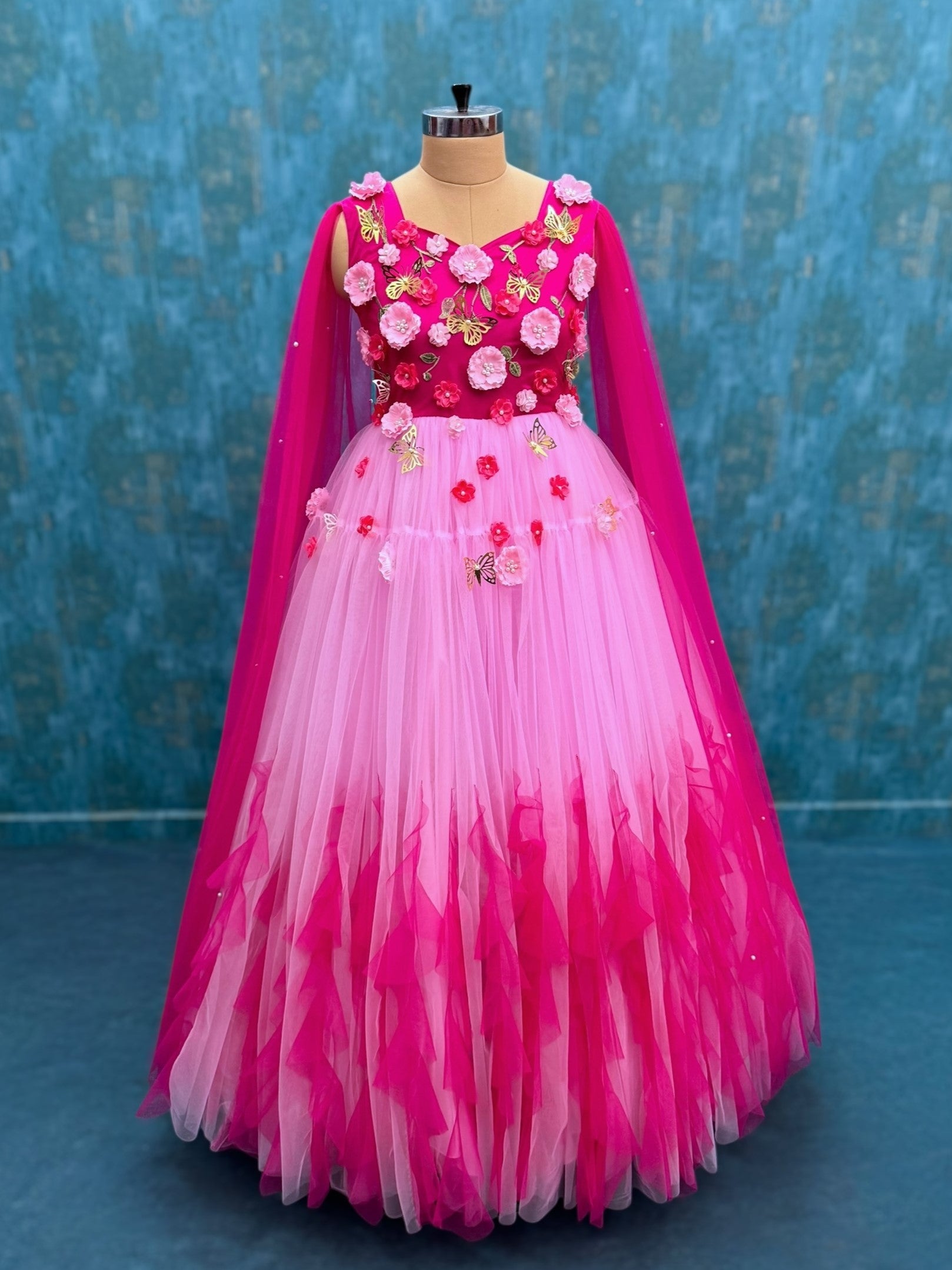 Buy Hot Pink Gown Online, Hot Pink Designer Mom & Daughter Gown