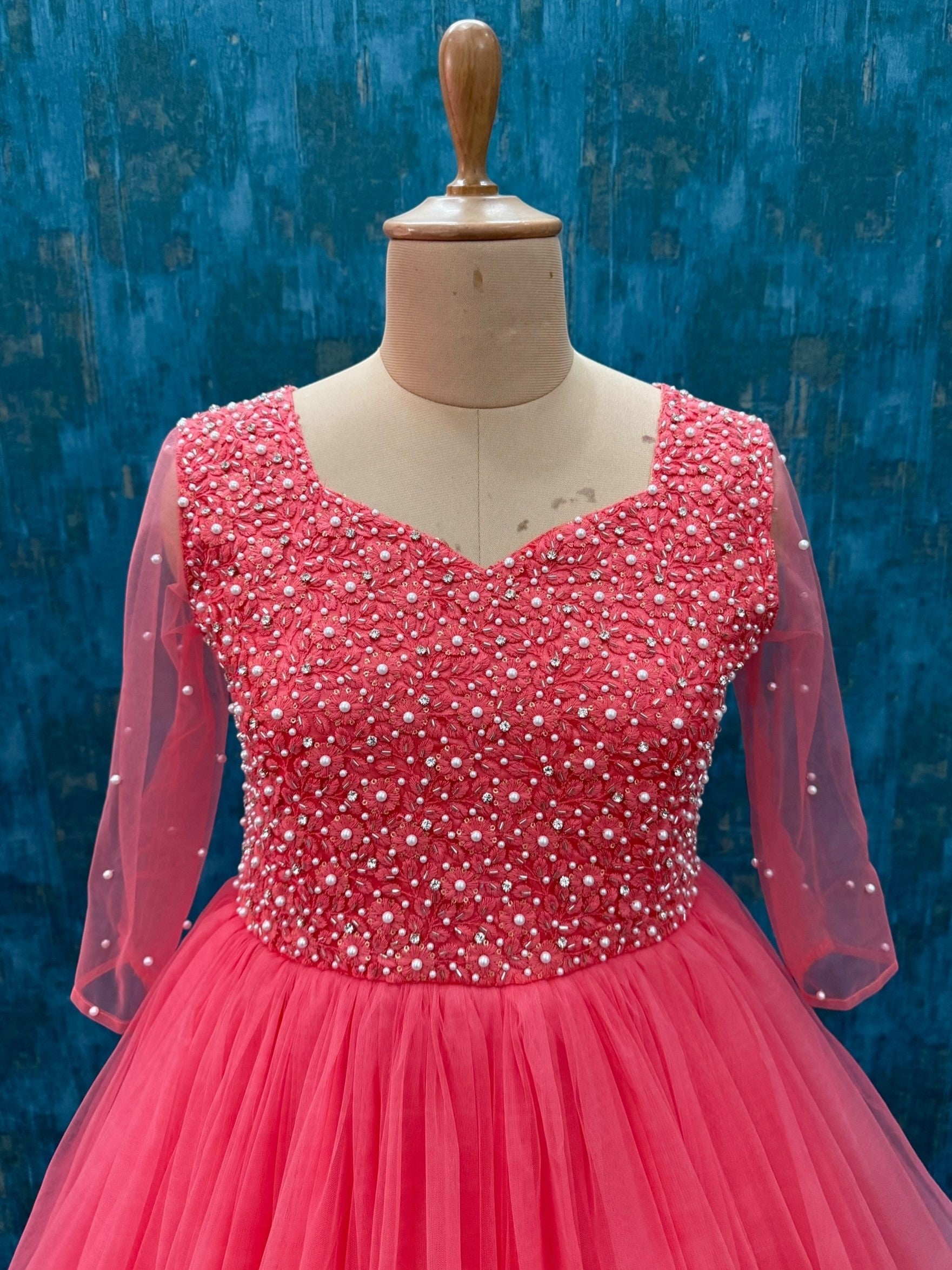 Peach Gradient Ball gown with Intricate Hand work