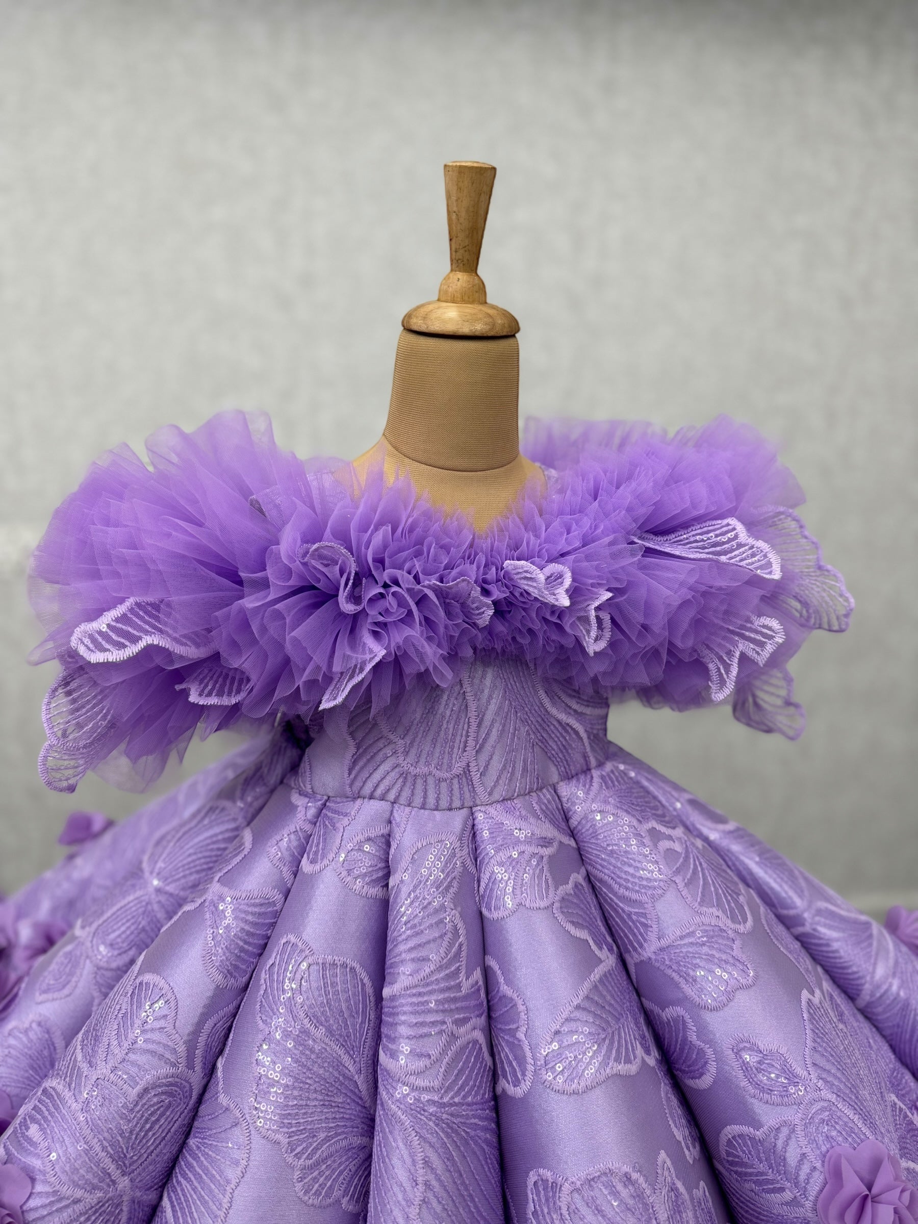 Lavender Structure Panel Off Shoulder Gown With 3D Flowers