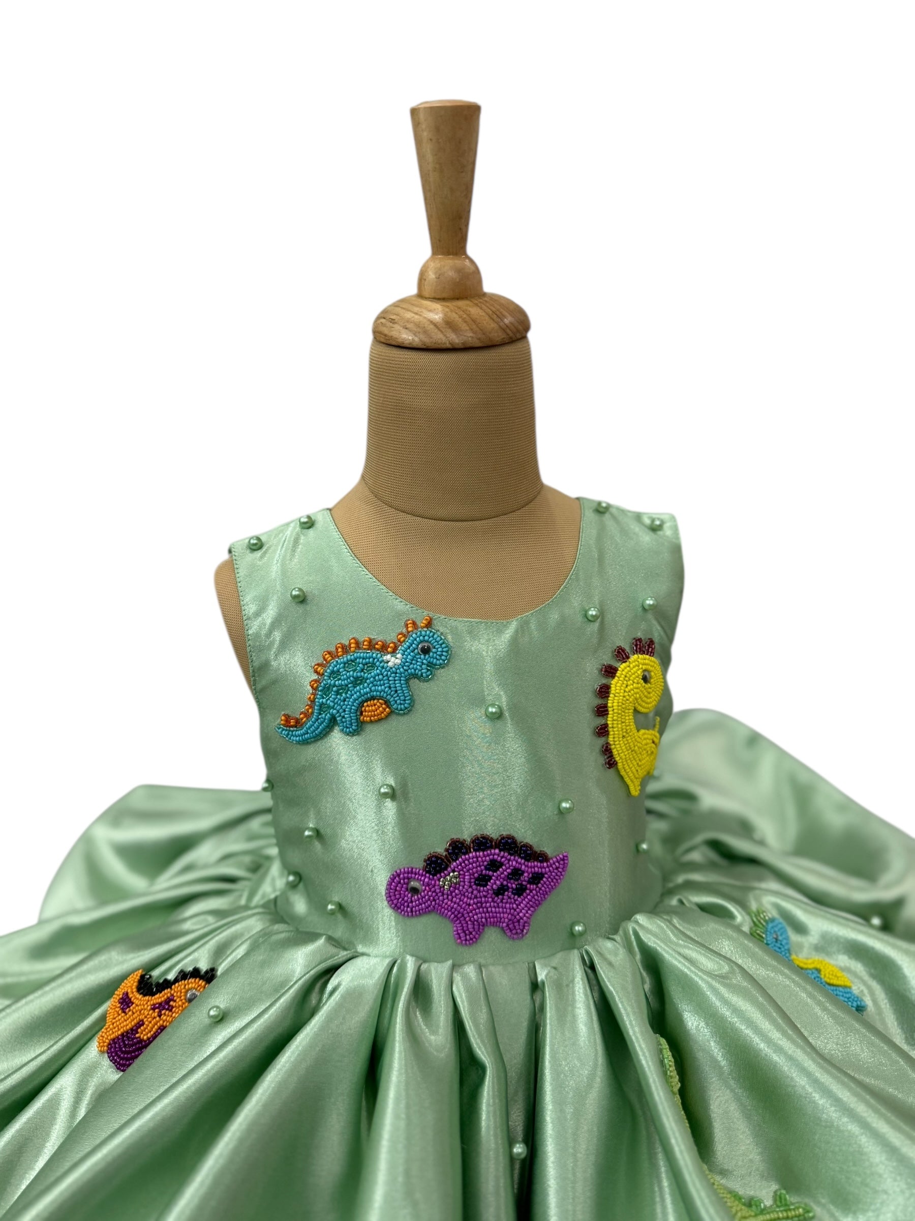 Green dino Themed Layered Satin Gown