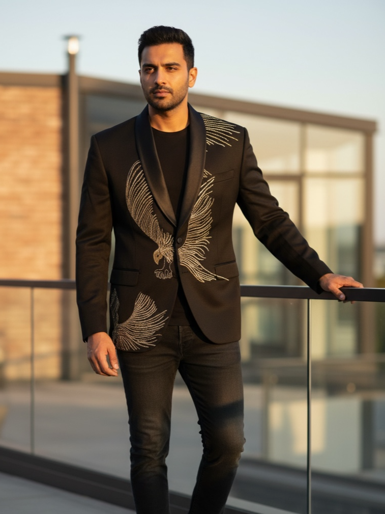 Crown Fire Obsidian Black Golden Eagle Royalty Blazer