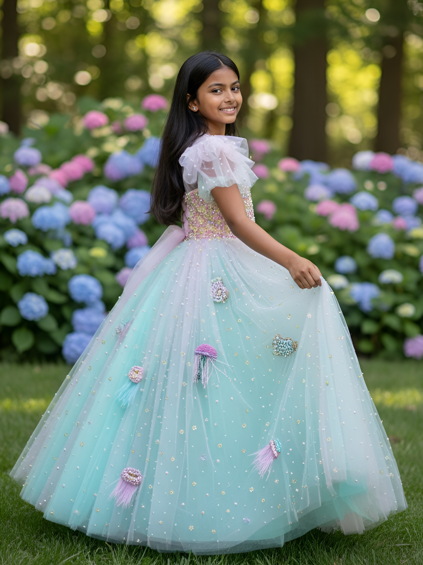 Designer Gown for Girl Online, Pastel Jellyfish Ombre Pageant Gown