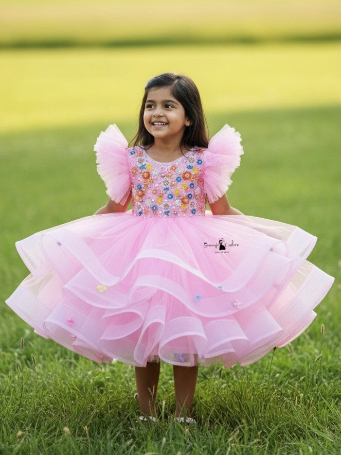 Pastel Pink Blossom Dream Dress WITH FLORAL WORK TOP