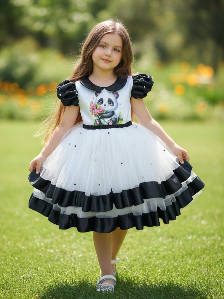Snowy Panda Dream Black & White Princess Gown