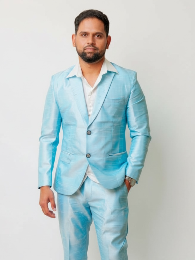 Ice Azure Royale High-Shine Tailored Gentleman’s Suit