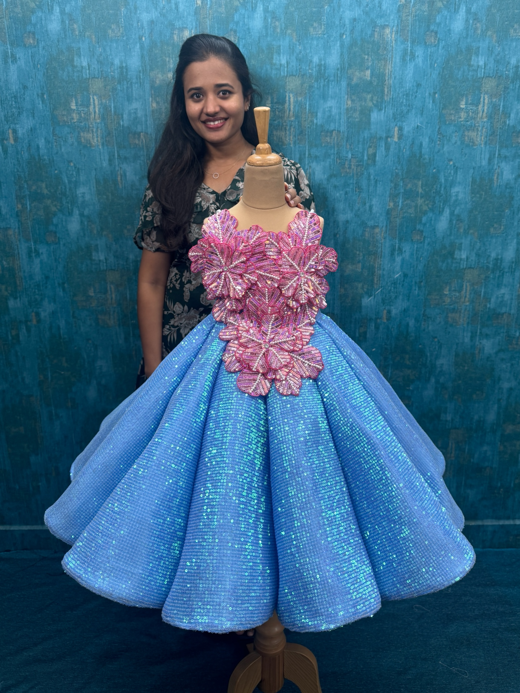 Couture Dresses Online, Blue Sequin Ball Gown