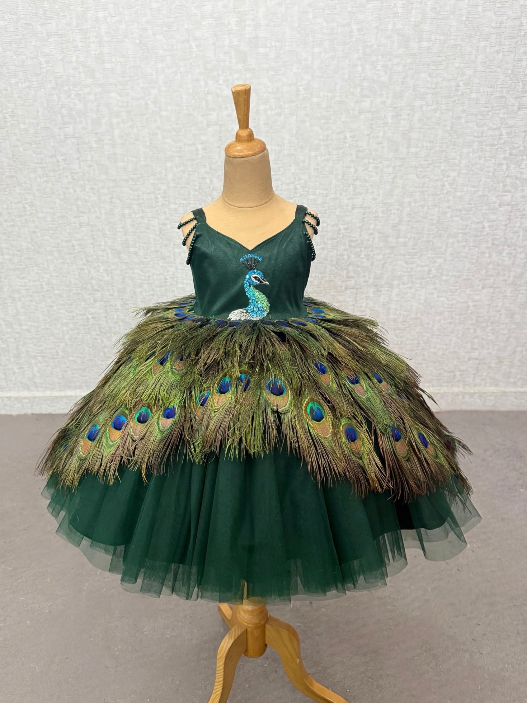 Peacock Dress for Girl Baby Online, Handmade Peacock Feather Dress