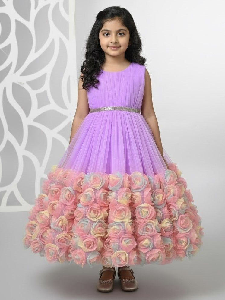 Lavender Rainbow Blossom Ombre Rose Ruffle Fairy-tale Princess Gown