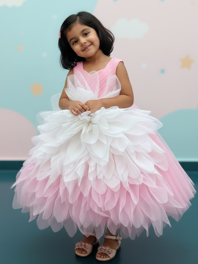 Rose Mist Layered Petal Fantasy Celebration Gown