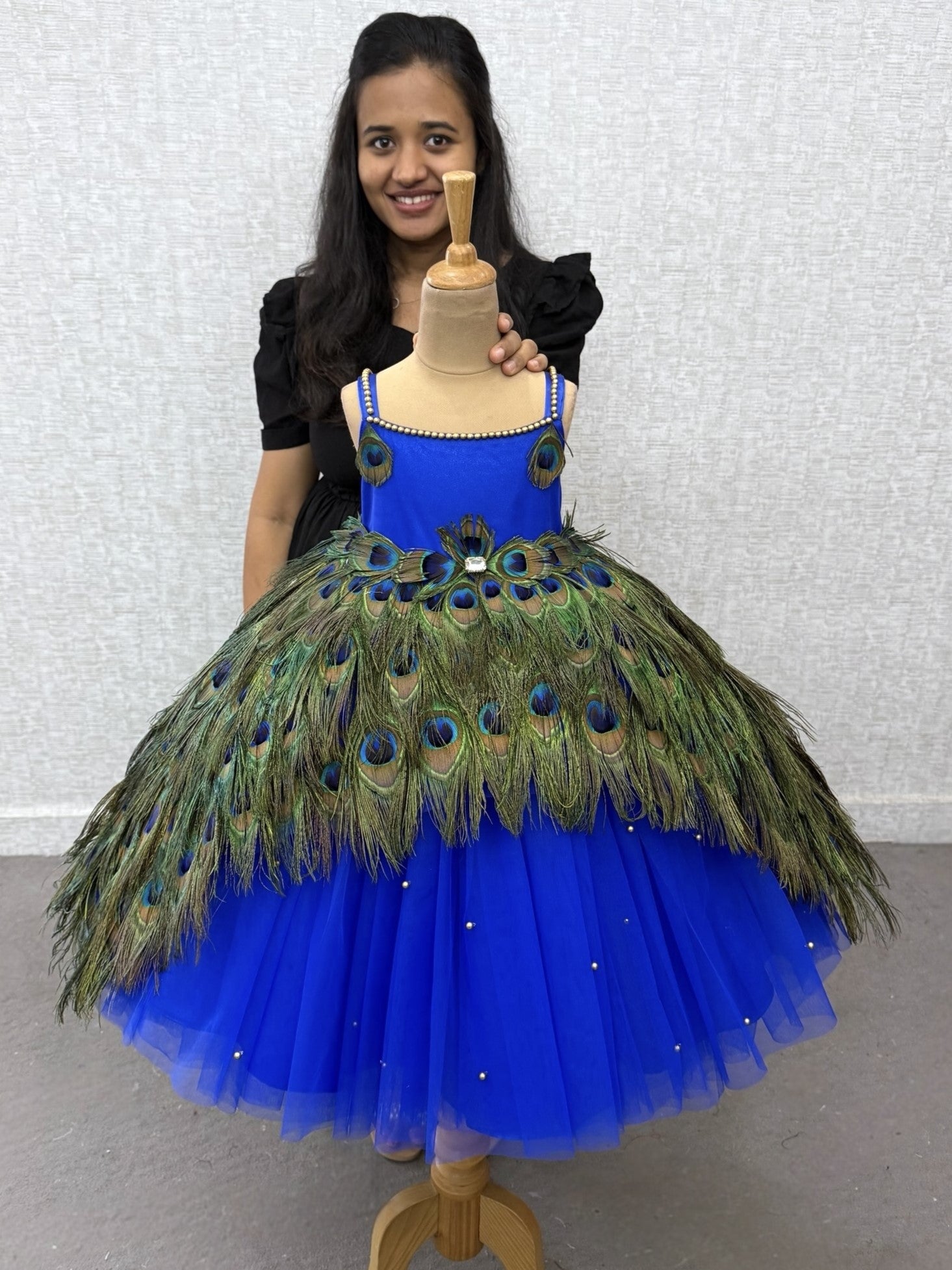 Peacock Dress for Girl Baby Online, Royal Blue Peacock Feather Ball Gown