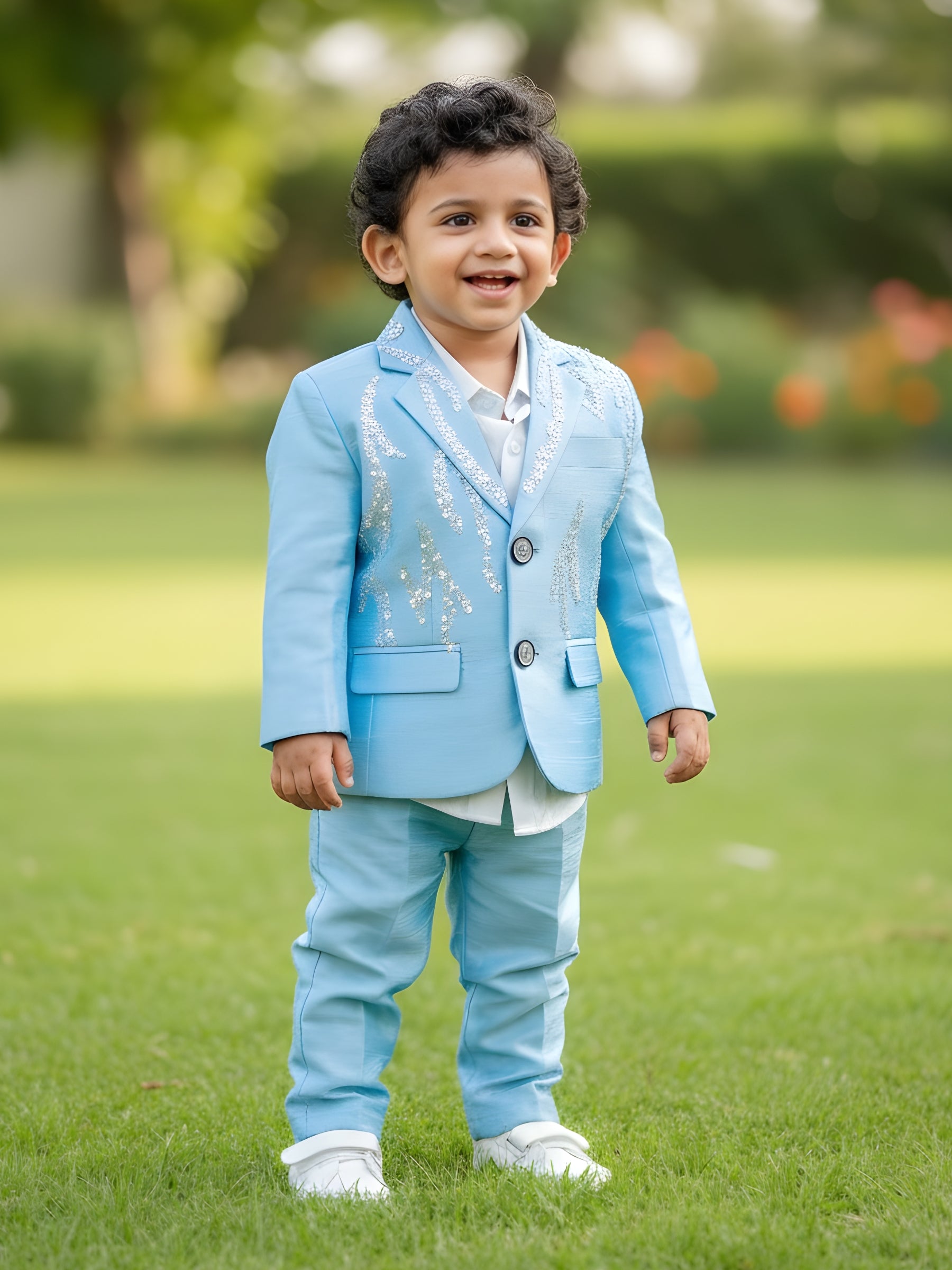Little Royal Ice Blue Crystal-Worked Prince Suit