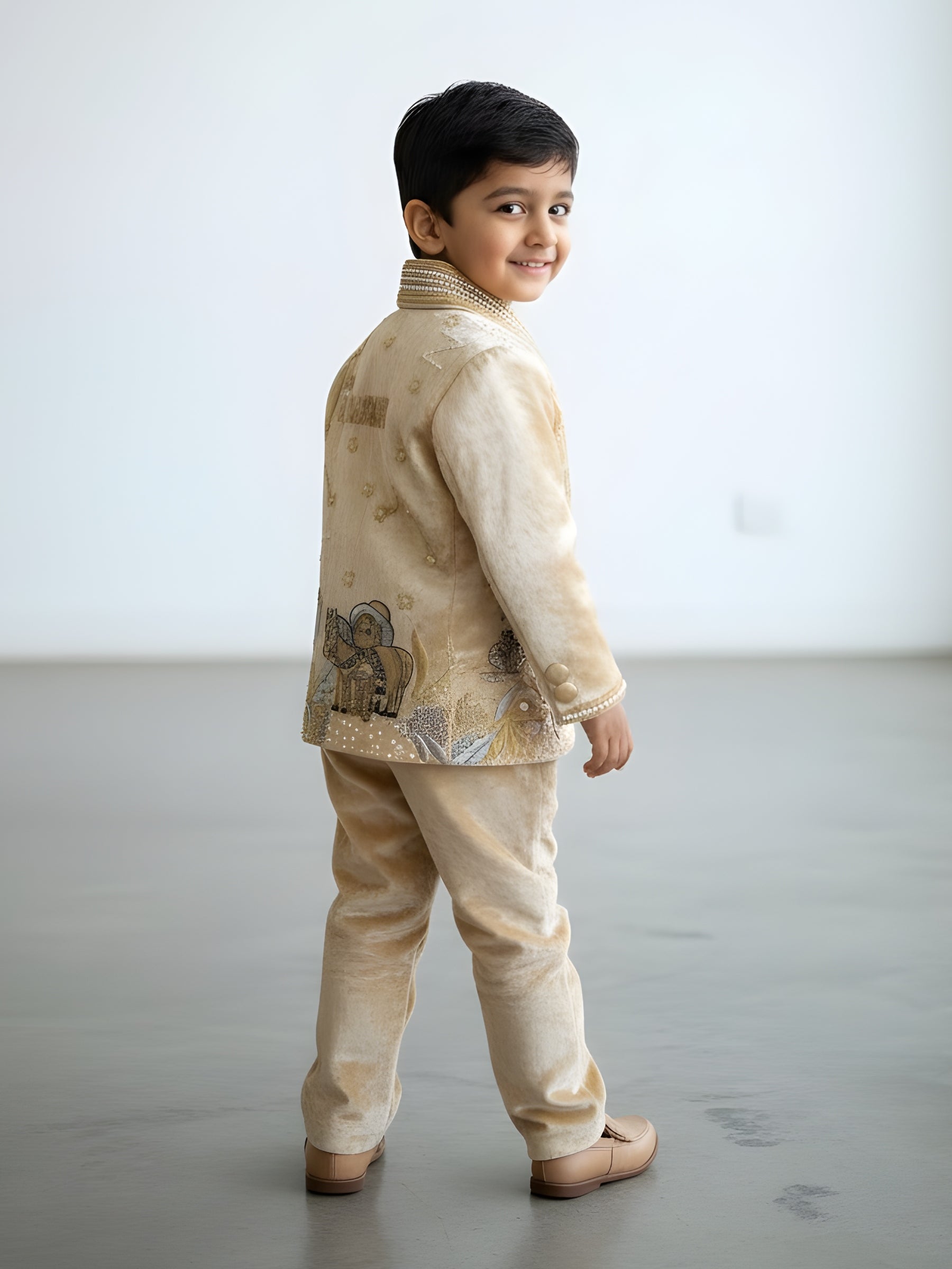 Simba themed Gold velvet Blazer With Pant and Patterned Shirt