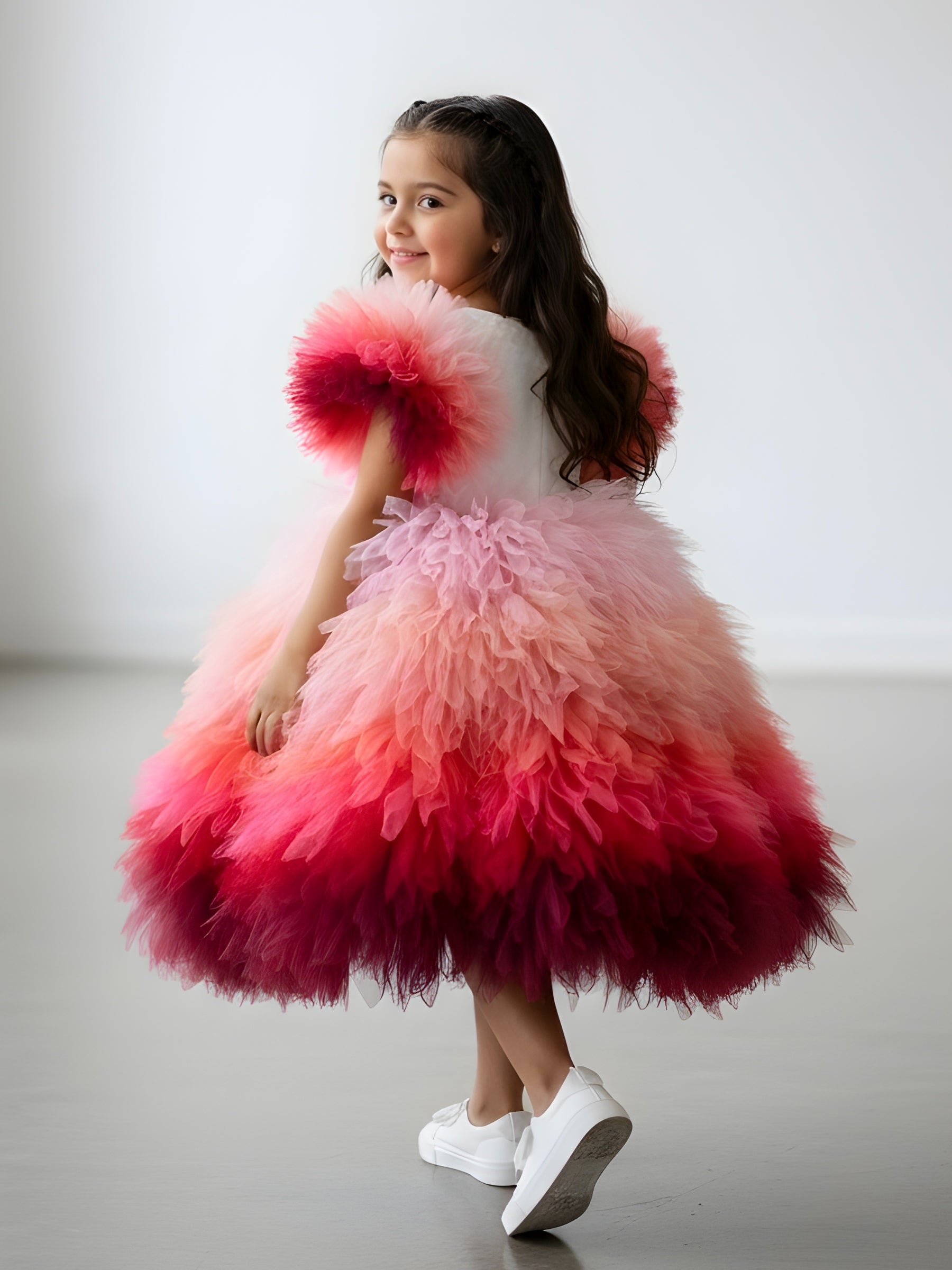Ball gown for girls Online, Girls Flamingo Ombre Tulle Dress