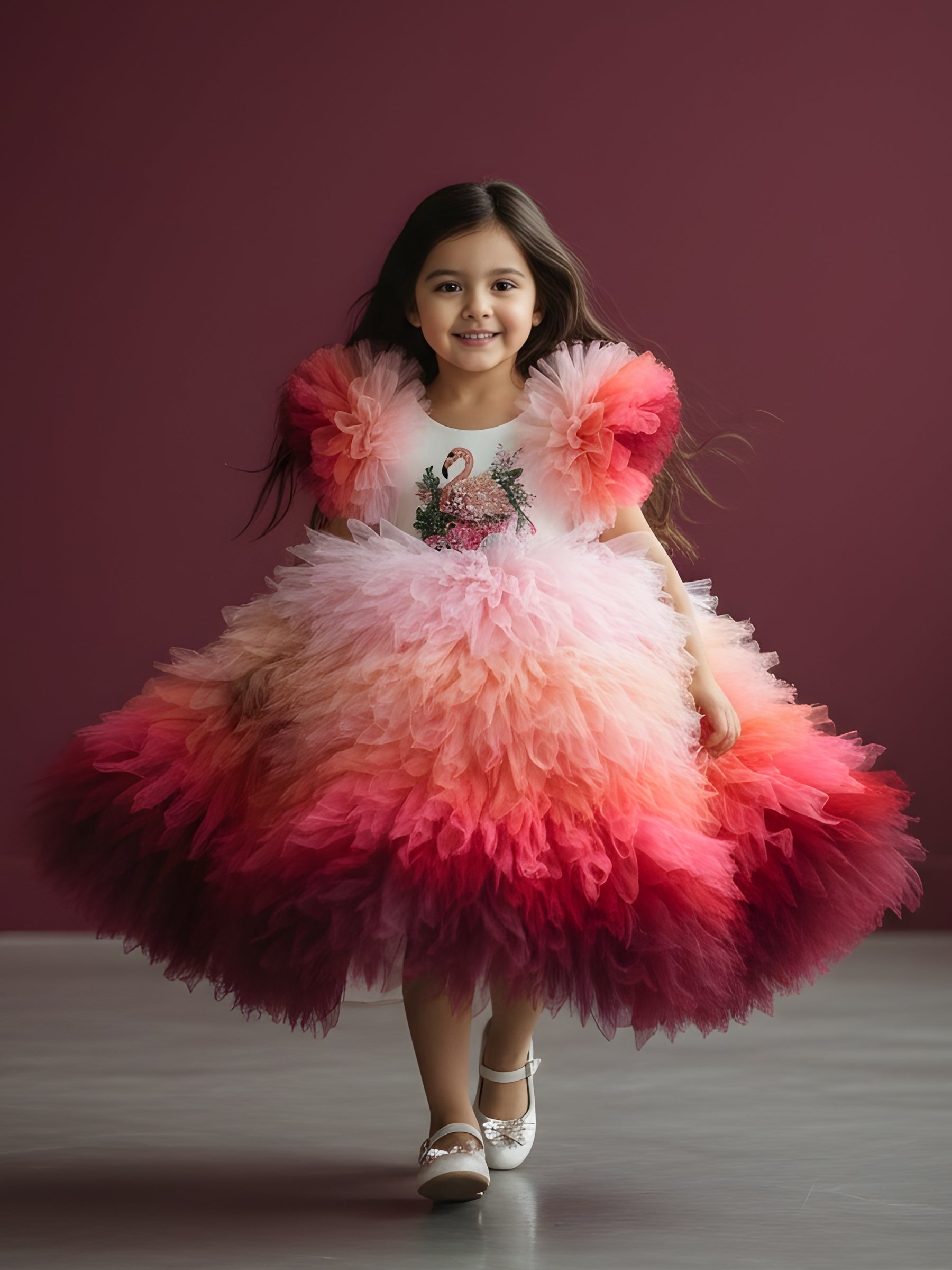 Ball gown for girls Online, Girls Flamingo Ombre Tulle Dress