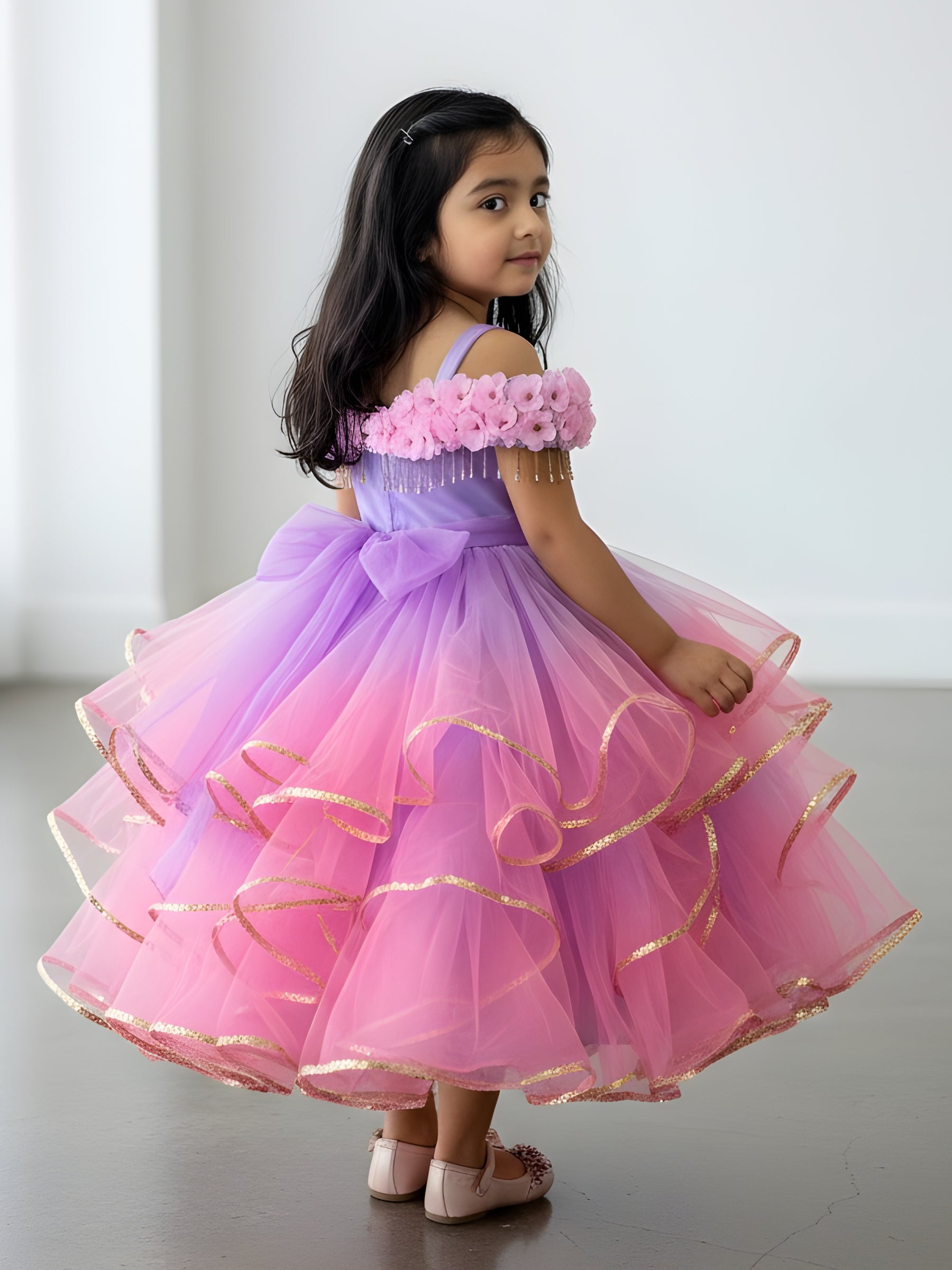Girls Party Wear Online, Pink & Purple Ombre Pageant Gown
