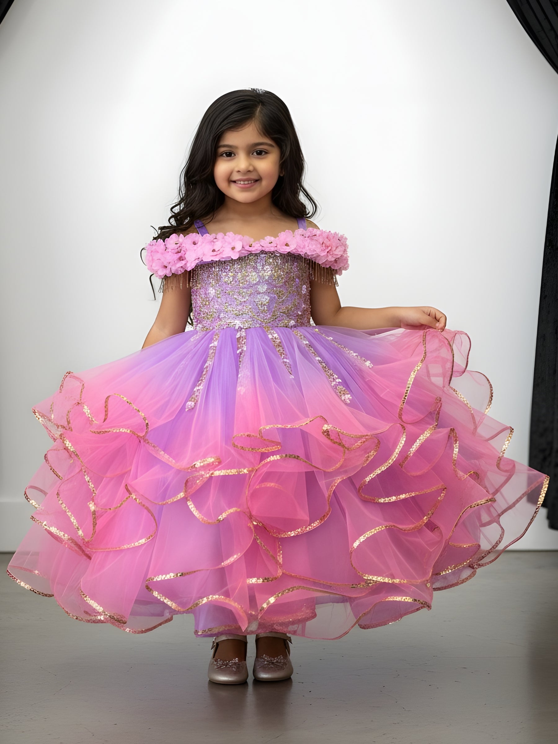 Girls Party Wear Online, Pink & Purple Ombre Pageant Gown