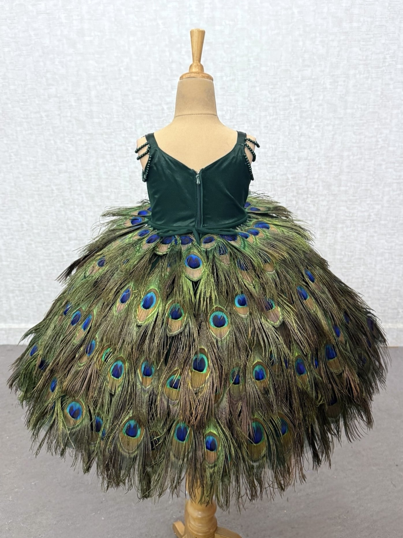 Emerald Peacock Royale Feather-Flare Princess Designer Gown
