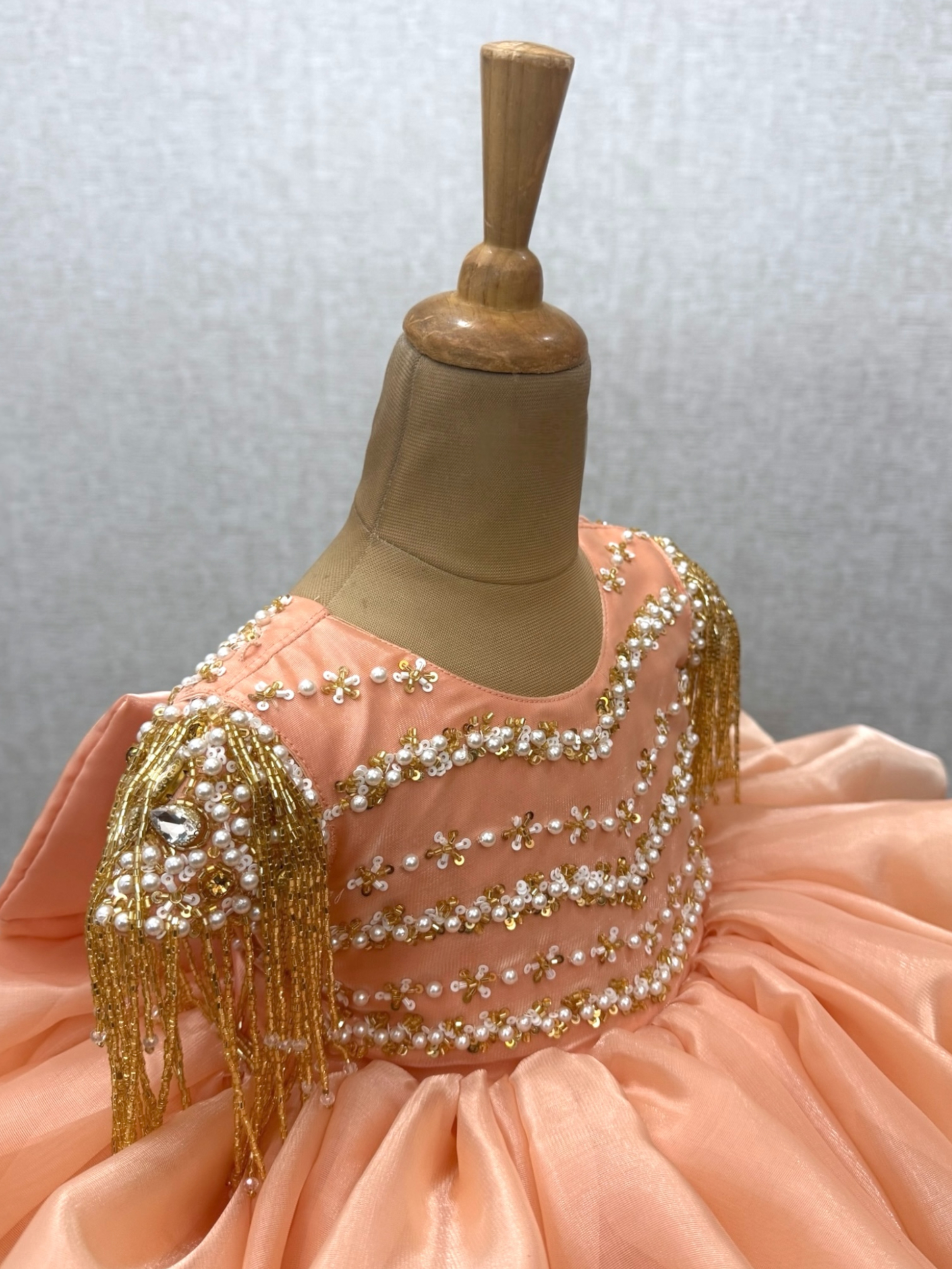 Peach Blossom Royale Gold Embellished Princess Party Gown