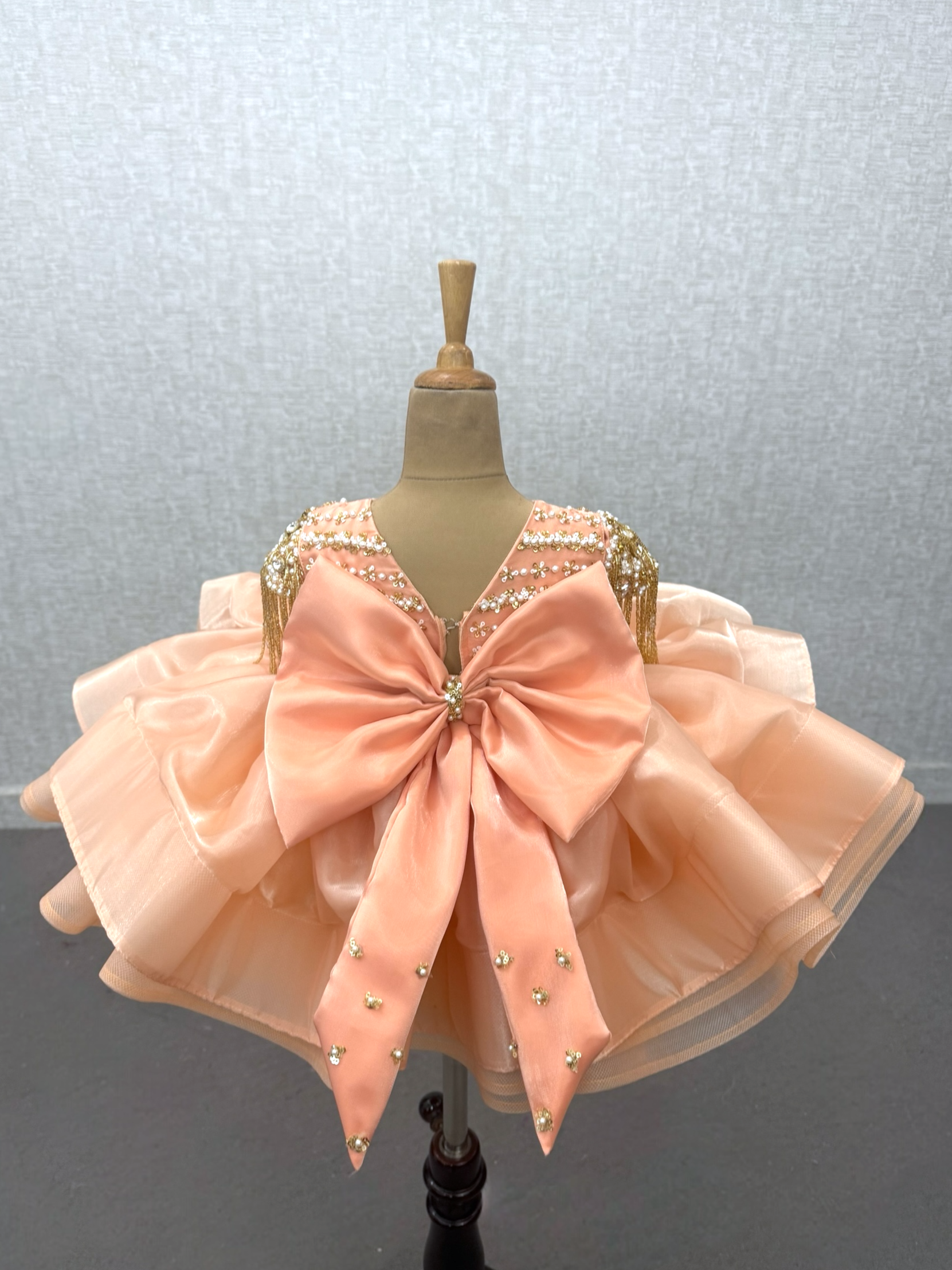 Peach Blossom Royale Gold Embellished Princess Party Gown