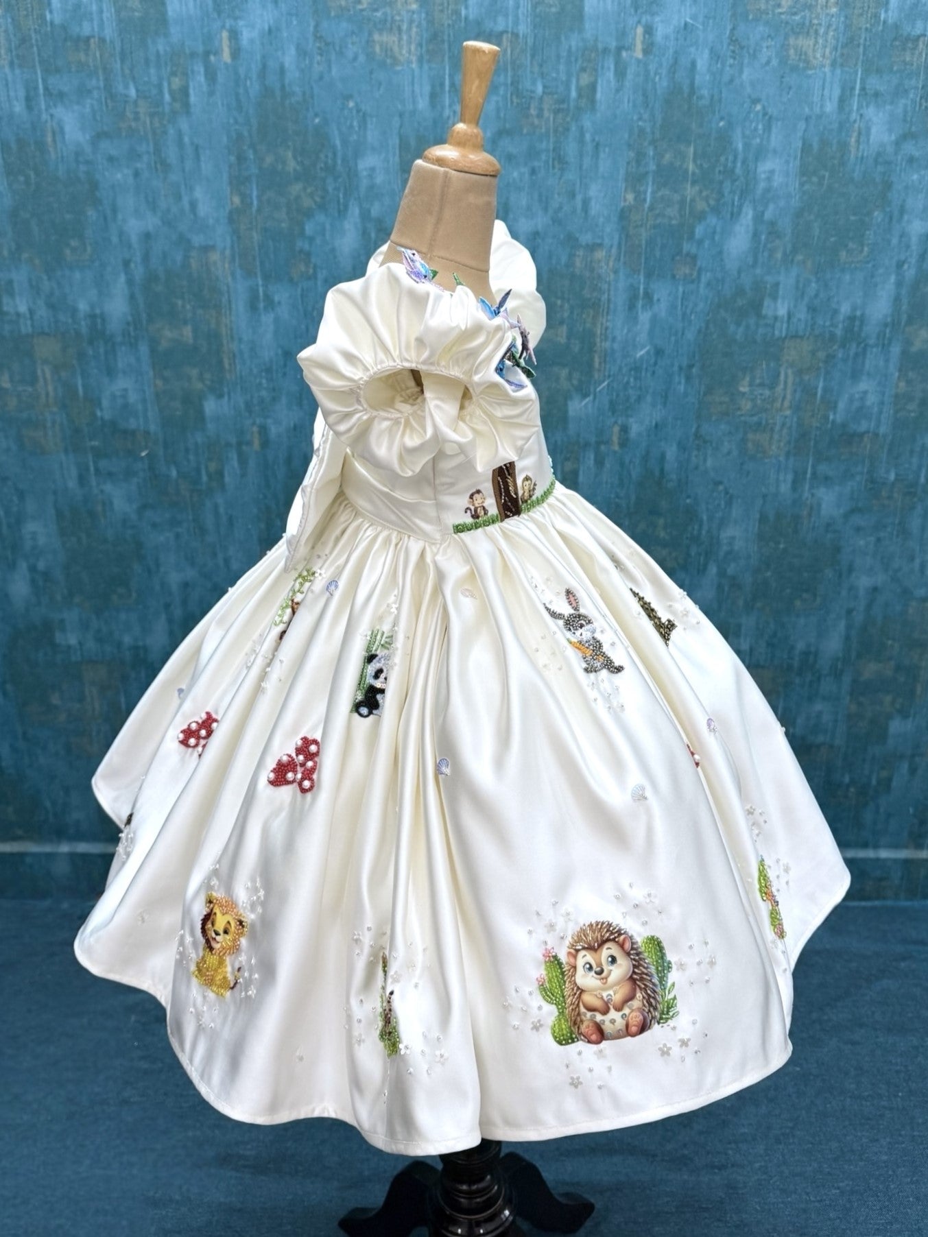 Ivory Enchanted Storybook Garden Puff-Sleeve Princess Designer Dress