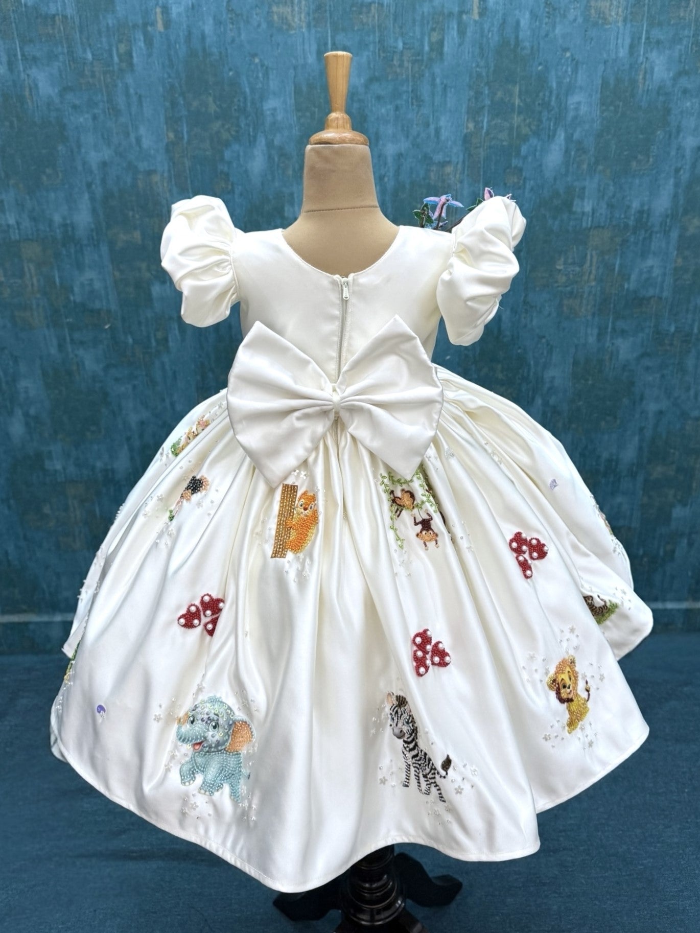 Ivory Enchanted Storybook Garden Puff-Sleeve Princess Designer Dress