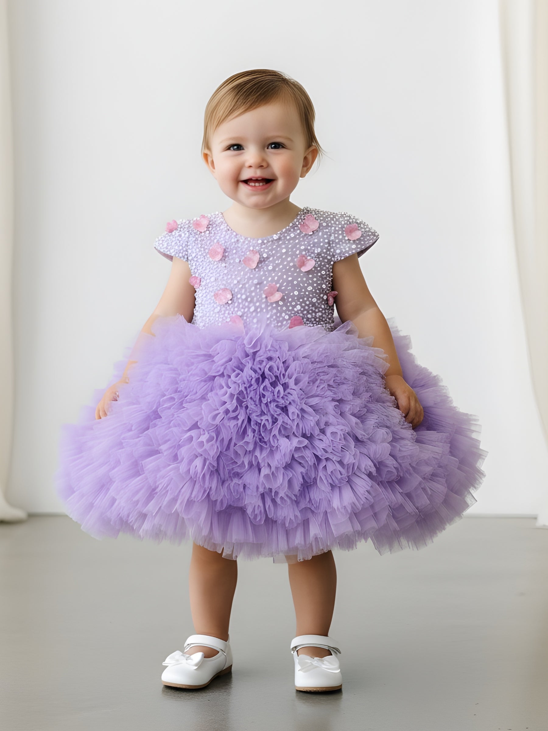 lavender birthday dress Cloud Rosette Enchanted Baby Gown 7-8Y No stretch Aika White Off Shoulder little mermaid party dress Colour:Silver