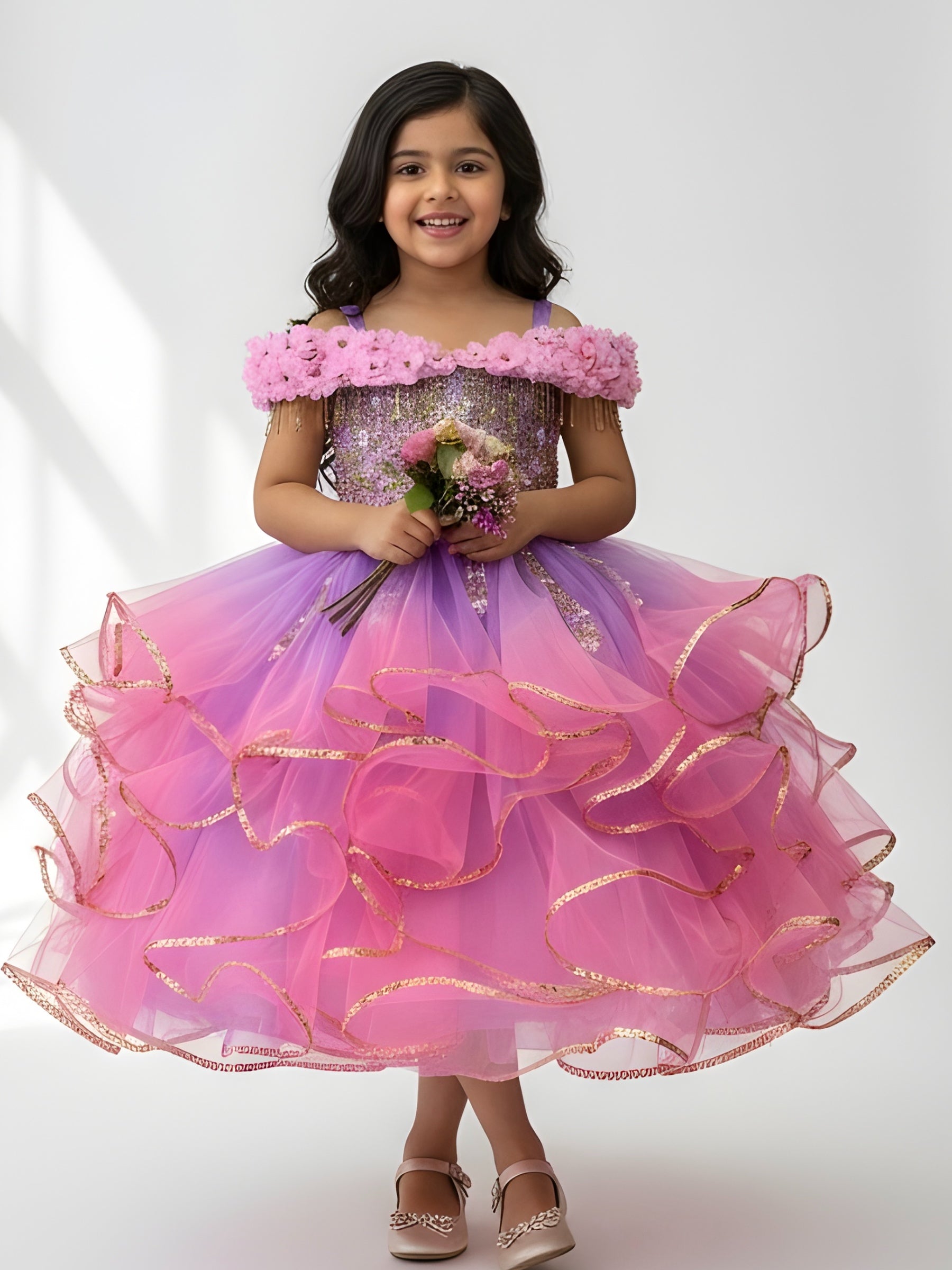 Girls Party Wear Online, Pink & Purple Ombre Pageant Gown